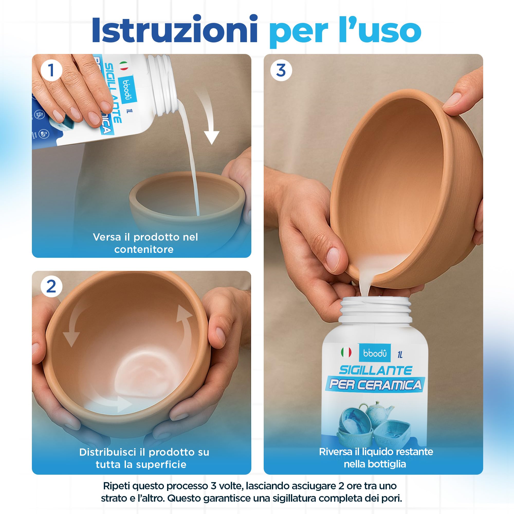 Sigillante per Ceramica 1L | Impermeabilizza Argilla, Gesso e Terracotta | Sigillante Impermeabile per Argilla Senza Solventi