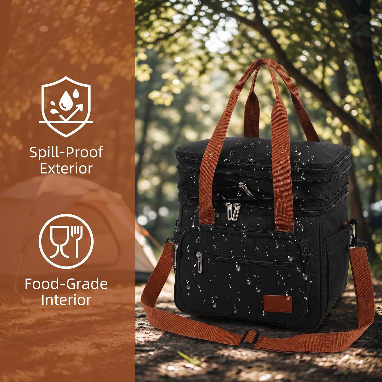 Operitacx Fiambrera de doble capa, bolsa térmica para el almuerzo, bolsa refrigeradora expandible, ligera a prueba de fugas con correa para el hombro, para hombres y mujeres, 28 x 26 x 25 cm.
