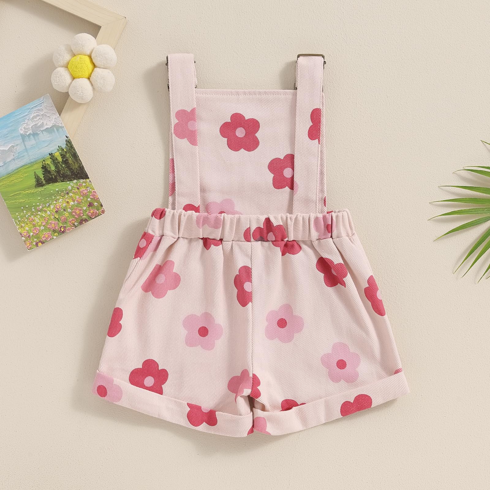 Baby Girls Floral Overalls Sleeveless Suspender Romper Jumpsuit Shorts Toddler Summer Outfit Clothing (Pink Flower, 3-4 Years)