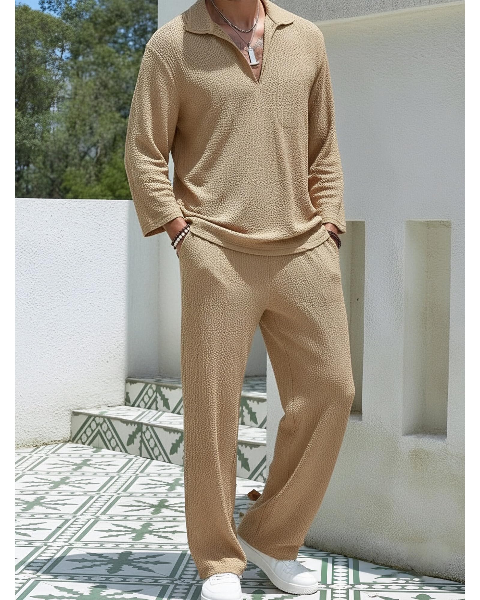 Conjunto Hawaiano Hombre 2 Piezas Casual Ligero con Bolsillos