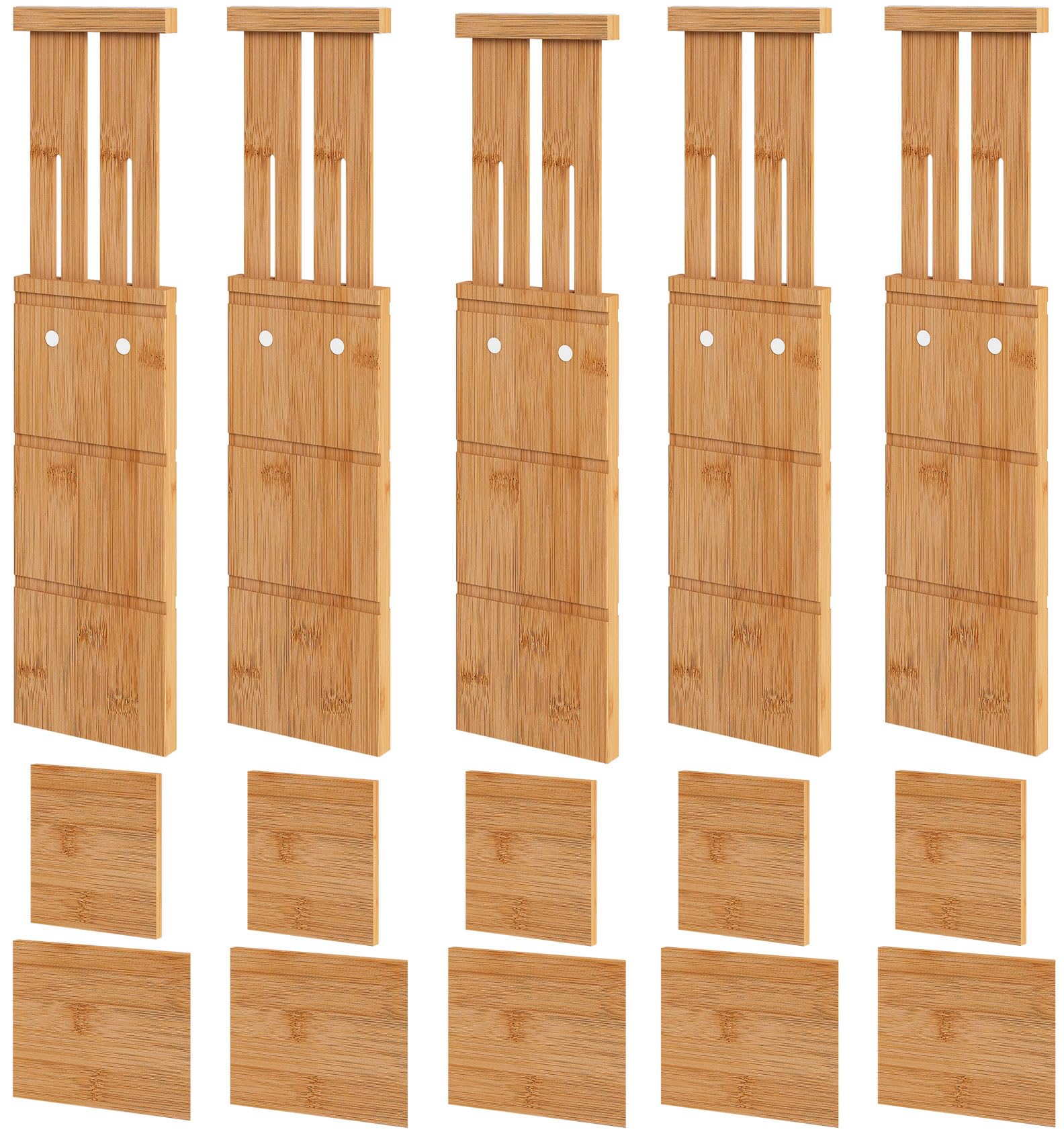 Vriccc Drawer Dividers 5 Pack, Adjustable Separators High, Bamboo Drawer Dividers for Clothes, Expandable from 12-17.5" for Kitchen, Bedroom, Bathroom, Office