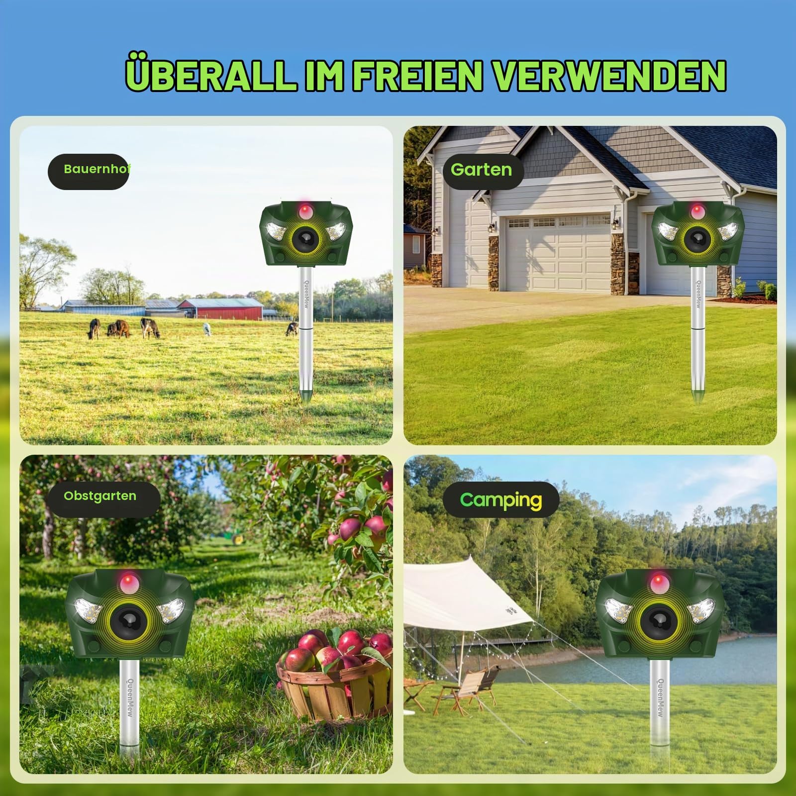 Katzenschreck Ultraschall, 5 Modi Solar Katzenschreck für Gärten, 26 Fuß Tiervertreiber mit Alarmton und Blitzlichtern, für Hunde, REH, Fuchs, Vogel, Kaninchen, Eichhörnchen