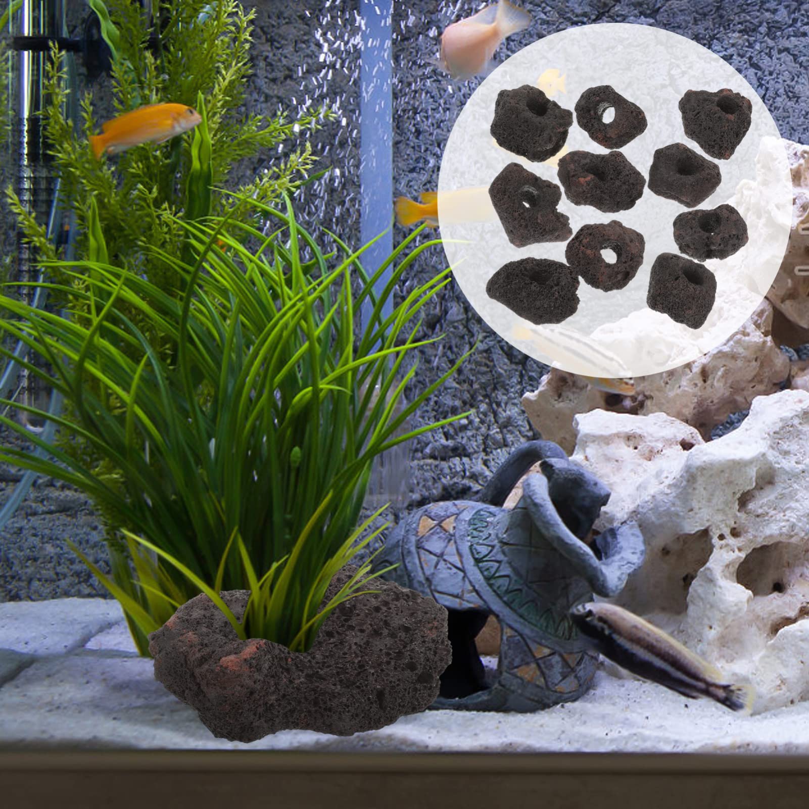 SUPVOX 10piezas Adornos Rocas Volcánicas Anillos Fijación Peceras Decoración Acuario
