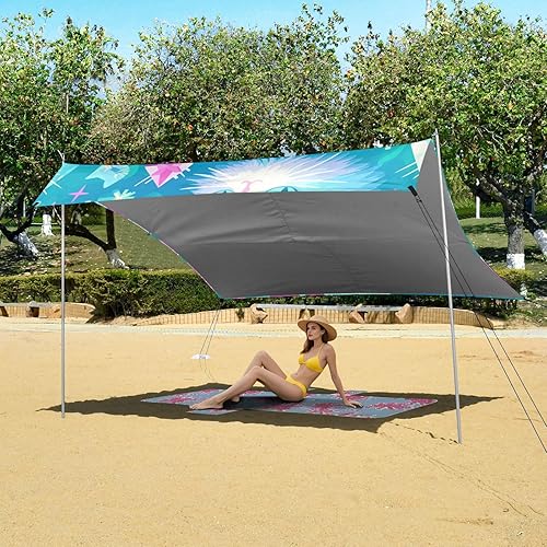 Miniatura 6 de Pink Blue Cats Foldable Beach Canopy UPF50+ Protection Waterproof Large Sun Shade with Carrying Bag for Camping, Fishing, Backyard Fun