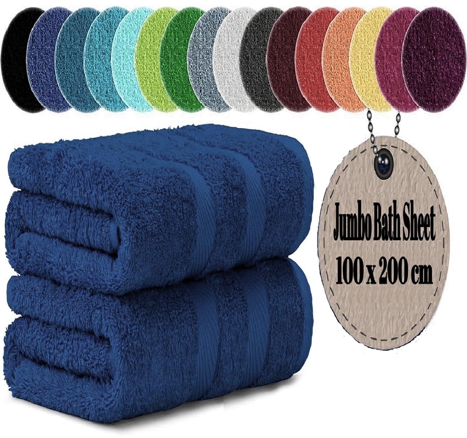 LoomTrove Pack of 2 Extra Large Jumbo Bath Sheets 100 x 200 cm 100% Egyptian Combed Cotton XL Towels Quick Dry Big Bath Sheet Super Soft Hotel Quality Towels Set (Navy Blue)
