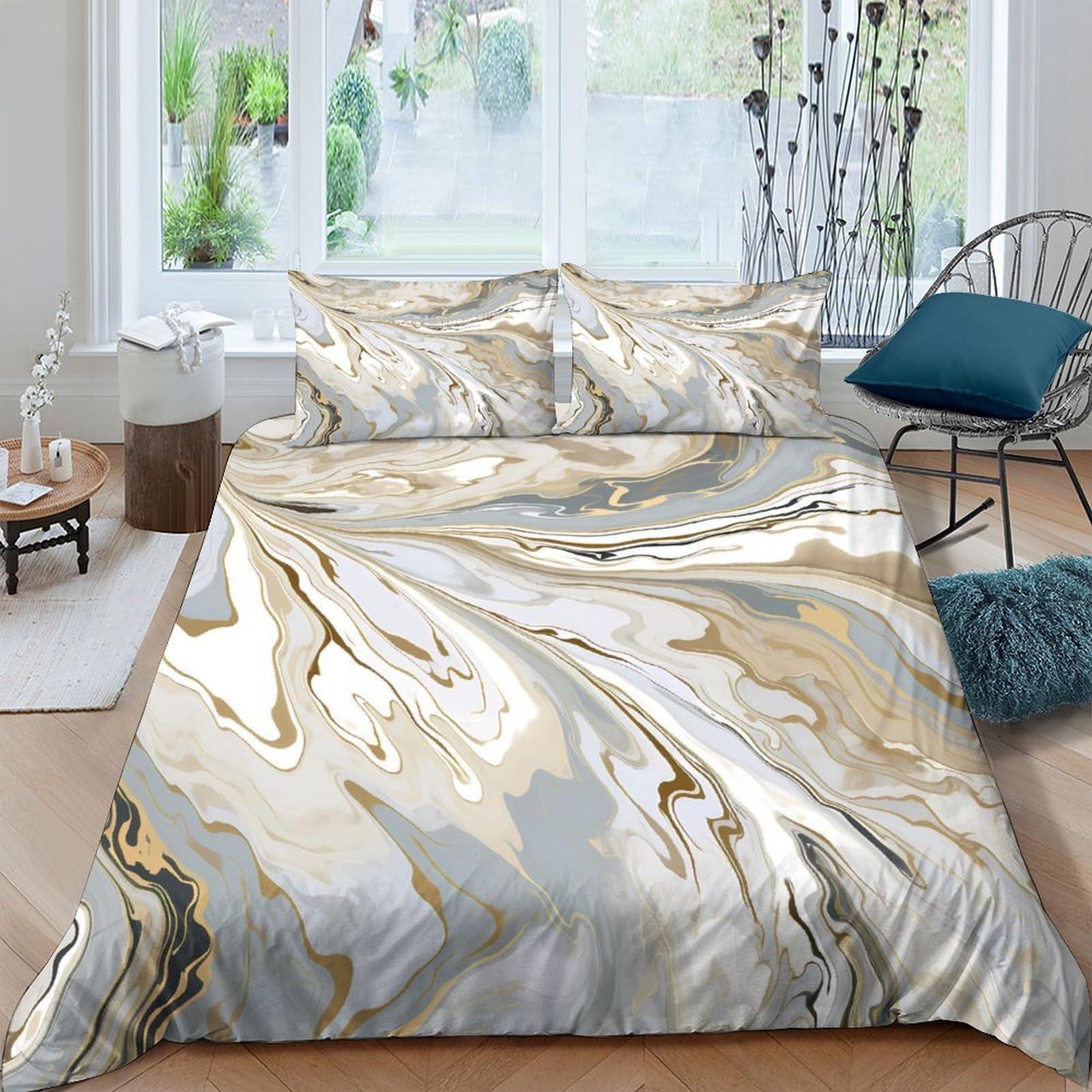 Ctjqhvkz Style-5 3D Printed Marble Gold Fitted Sheet Microfiber Soft Bed Cover For Bedroom Guest Room Modern Decor Single（135X200cm）