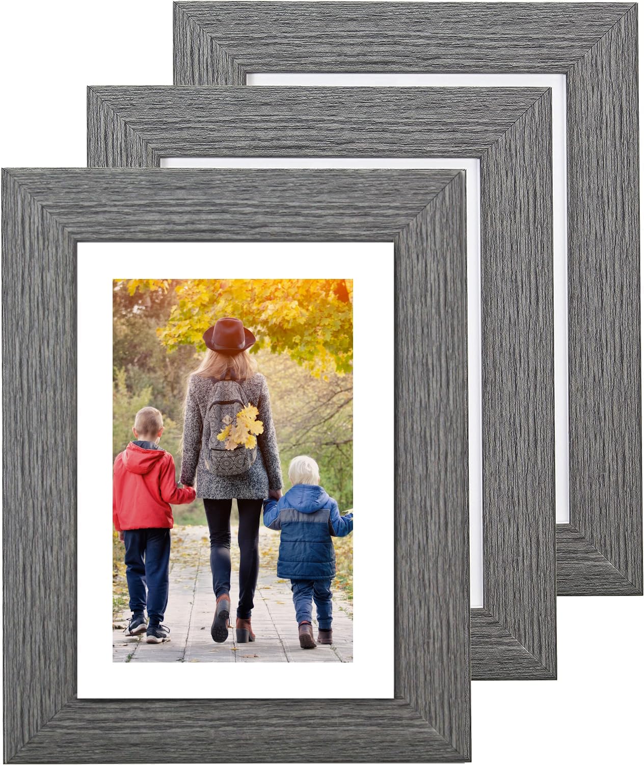 Picture Frame 7 x 5, Dark Grey, Pack of 3, Freestanding and Wall Mountable, 13 x 18 cm, 7x5 Picture Frames