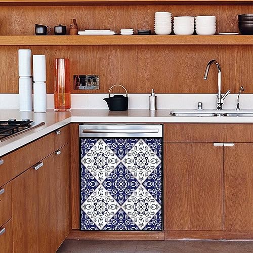 Miniatura 2 de Adhesivo magnético para lavavajillas, azulejos holandeses de Delft con adornos de flores azules y blancas, calcomanía magnética portuguesa para