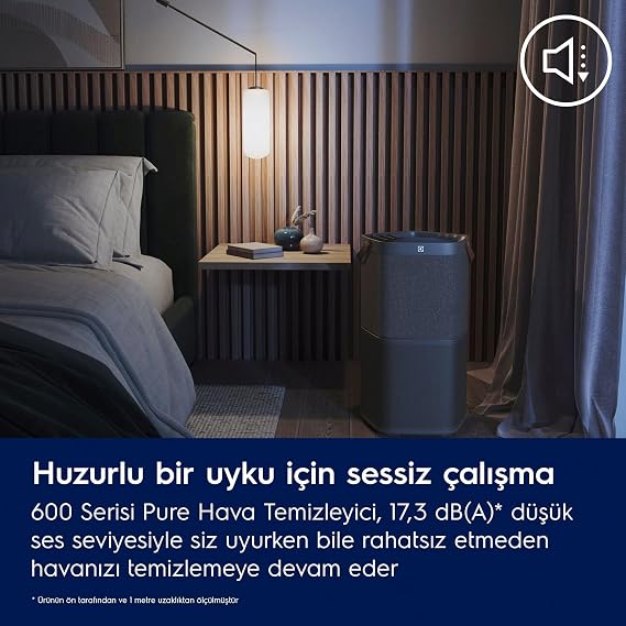 Electrolux Pure 600 EPO60571DG Hava Temizleyici | 5 Aşamalı HEPA 13 Filtreleme, 360° Hava Girişi, Lazer Sensörlü Akıllı Hava Kalitesi İzleme, Sessiz Mod | Gri