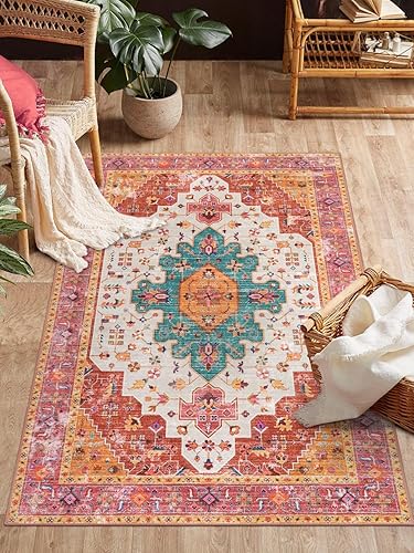 Vista 300 de Moynesa Alfombra de pasillo ultrafina lavable, vintage, de 2 pies 6 x 8 pulgadas, antideslizante, resistente a las manchas, resistente a