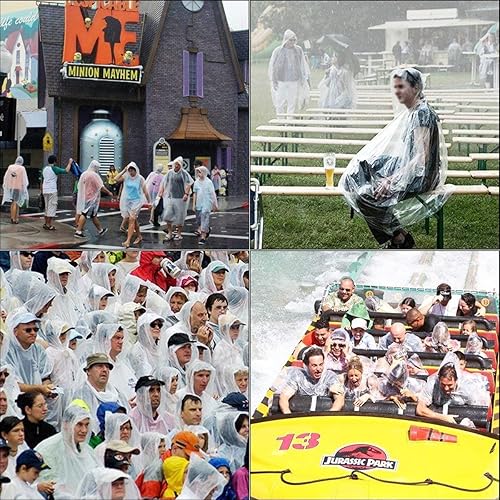 Miniatura 6 de Ponchos de lluvia con capucha con cordón (paquete de 6 niños + 4 unidades para adultos) Ponchos de lluvia desechables de emergencia paquete