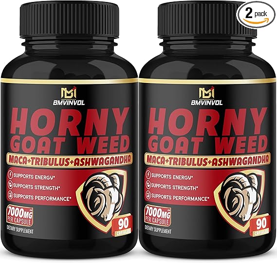 BMVINVOL 2Packs Horny Goat Weed Capsules - 7000mg Herbal Equivalent - 180 Capsules for 6 Month Supply - Maca, Ginseng, Tribulus Terrestris, Ashwagandha - Performance and Energy Support