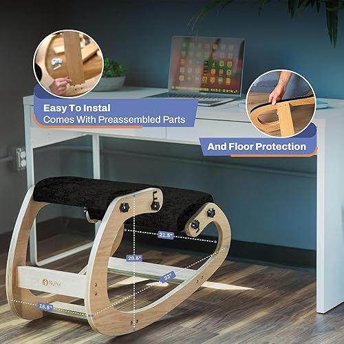 Miniatura 6 de NYPOT Silla ergonómica de rodillas  Silla mecedora ajustable  Silla de oficina de madera para mejorar la postura  Silla de escritorio para oficina