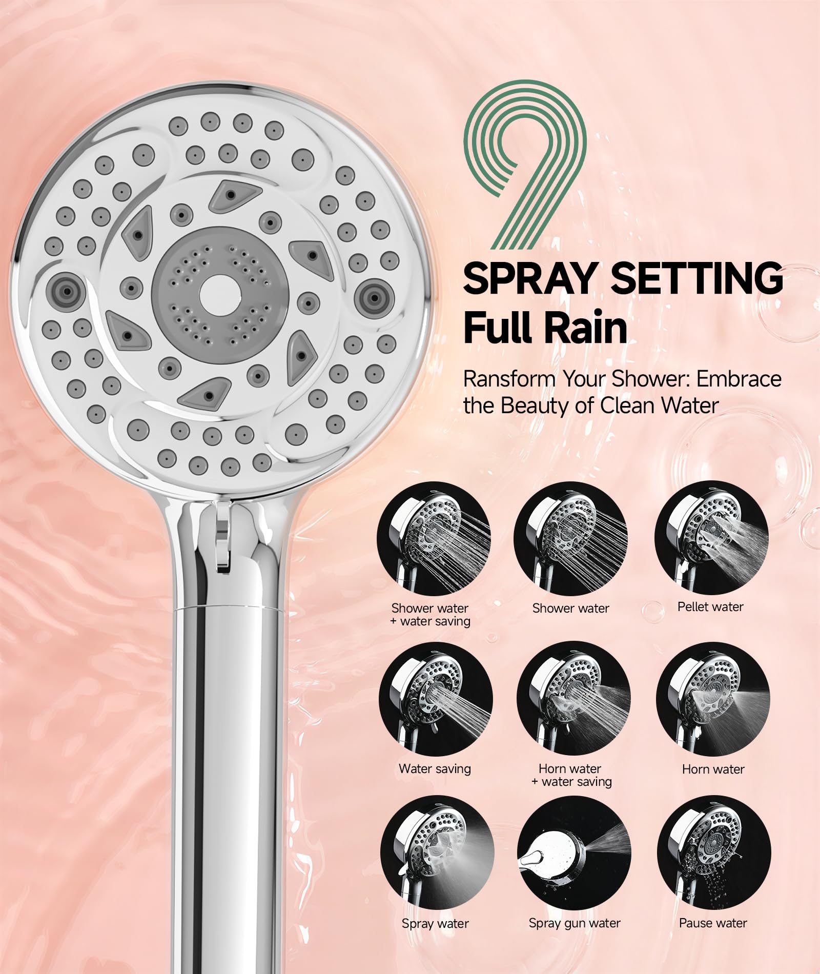 SunCleanse Filtered Shower Head with Handheld, 9-Spray Setting Detachable Showerhead with Filters, Shower Head for Hard Water - Filtered Chlorine, Improve Skin and Hair Texture, Chrome