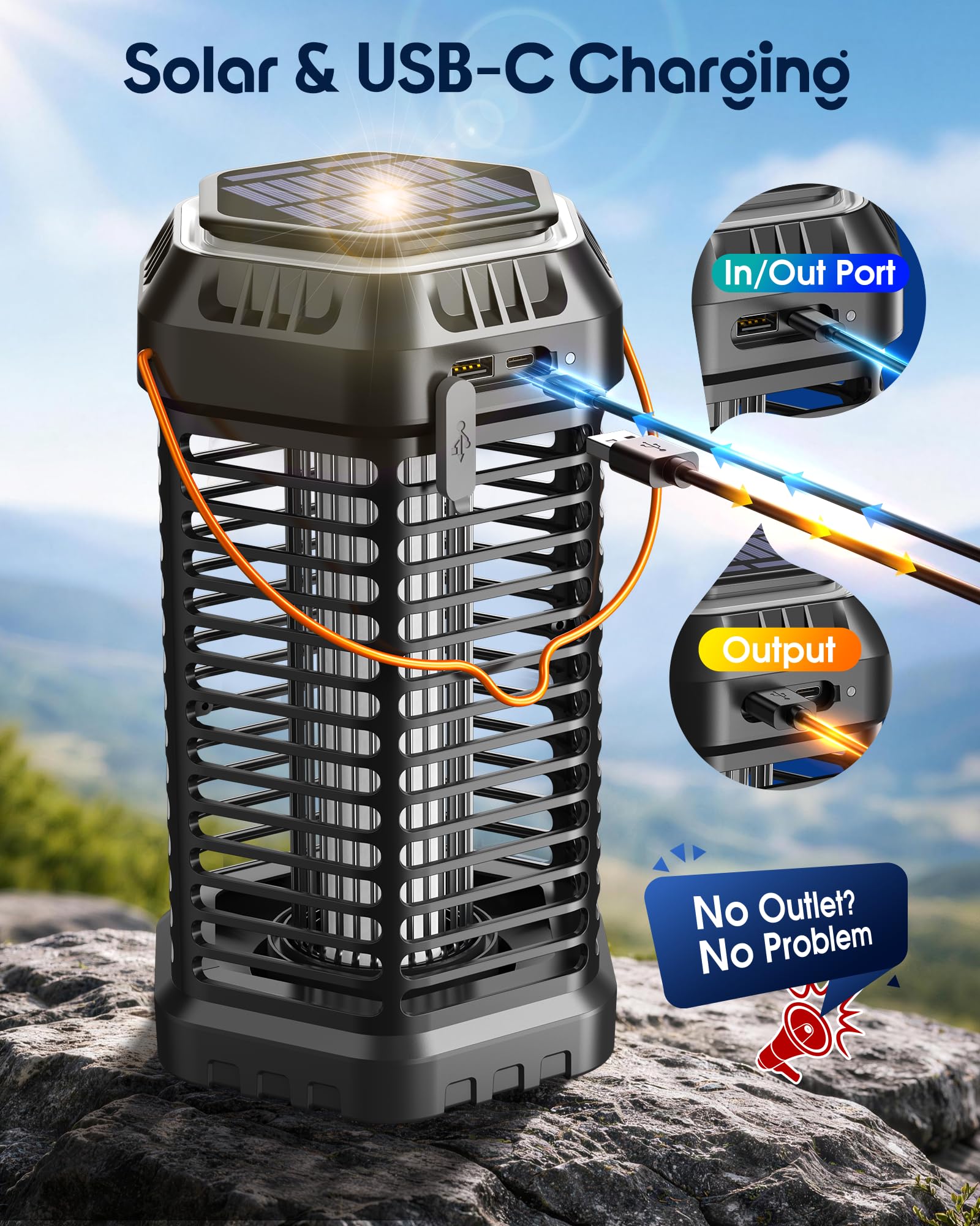Zapper solare per insetti all'aperto, pieghevole e luce regolabile, ad alta efficienza, durata 12 ore, design ricaricabile senza fili, per interni ed esterni