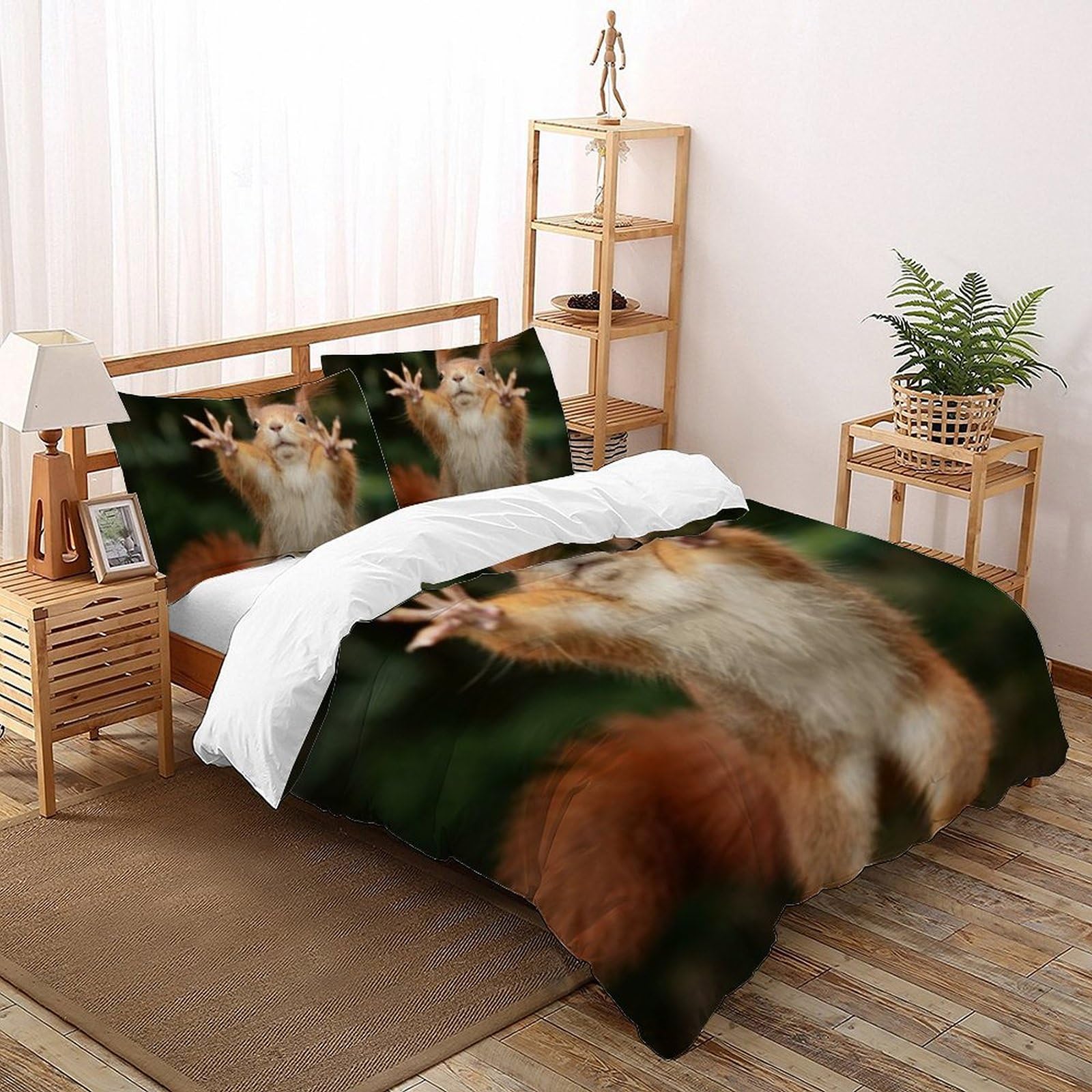 Housse de couette écureuil 200x200cm en microfibre avec 2 taies d'oreiller