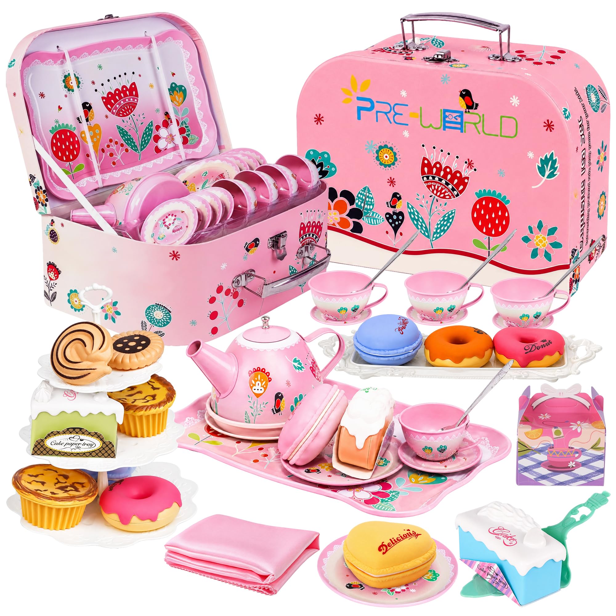 PRE-WORLD Tea Party Set for Little Girls Toddlers Kids Ages 3 4 5 6 7 8
