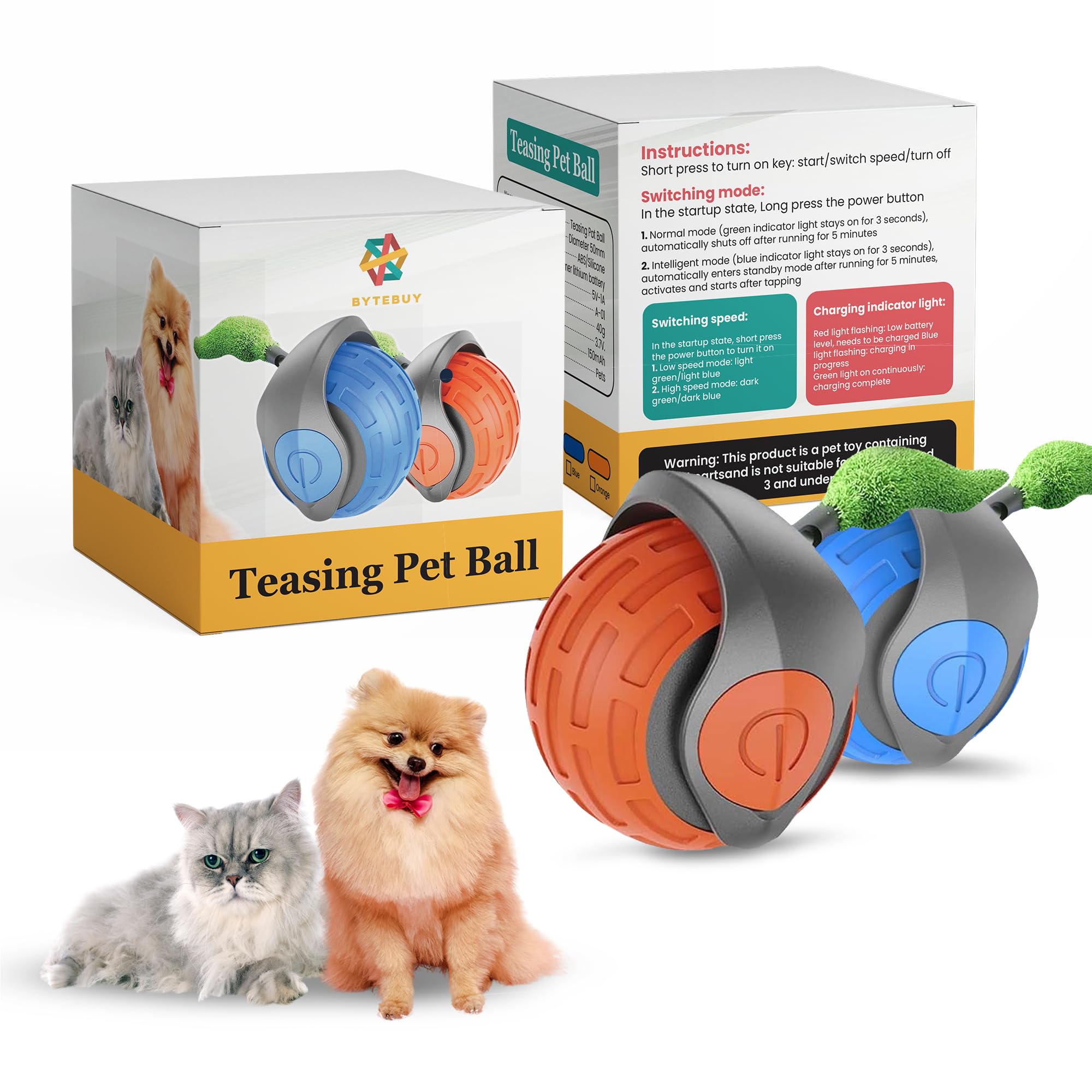 Speedy Tail 3.0 Pet Toy (Pack of 2), 2025 New Automatic Moving Puppies Balls, Speedy Ball with Tail, Cat Toys