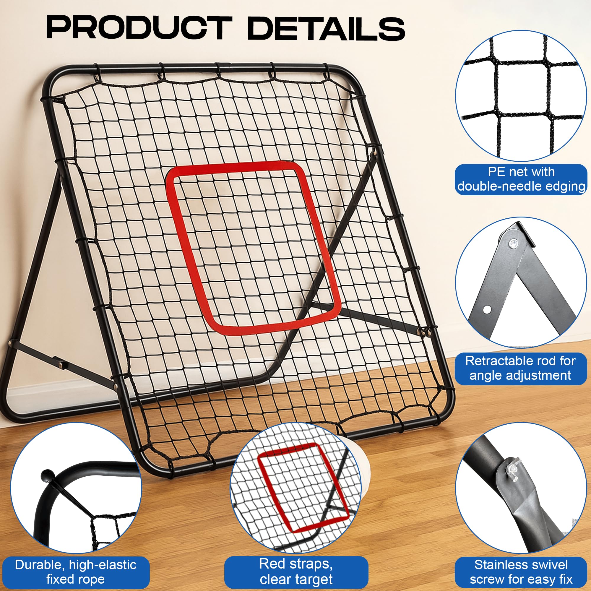 6 Angles Adjustable Volleyball Rebounder Net - Bounce Back Net for Backyard Soccer Softball Lacrosse - Steel Frame Baseball Rebounder for Adults - Suitable for Hitting Serving Passing Spike Practice