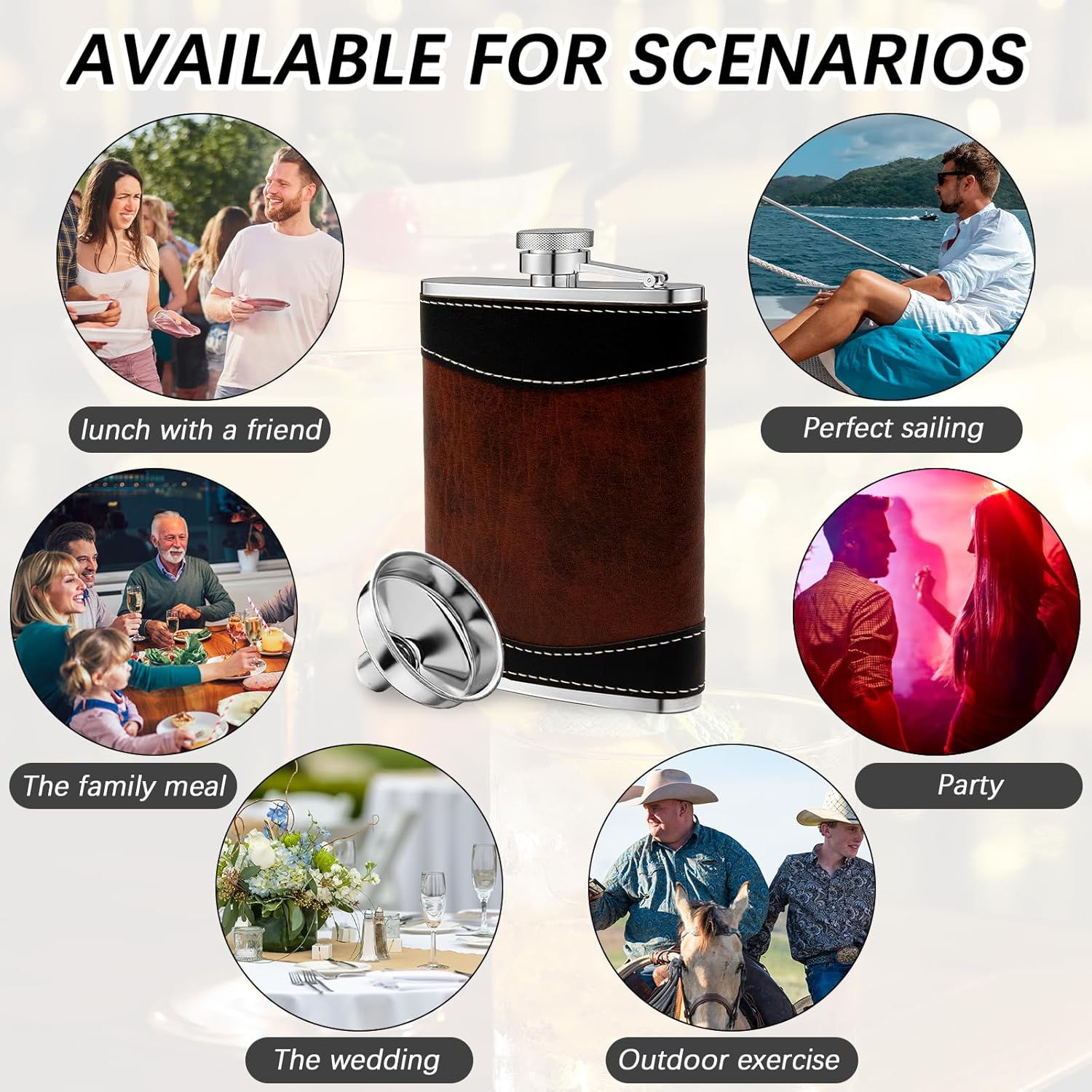 6 Pcs 8 oz Leather Hip Flasks for Liquor for Men Leak Proof Stainless Steel Drinking Flasks Bulk Soft Wrap Whiskey Flask with Funnel for Wedding Bridesmaid Christmas Gifts, Leather Brown - Image 5