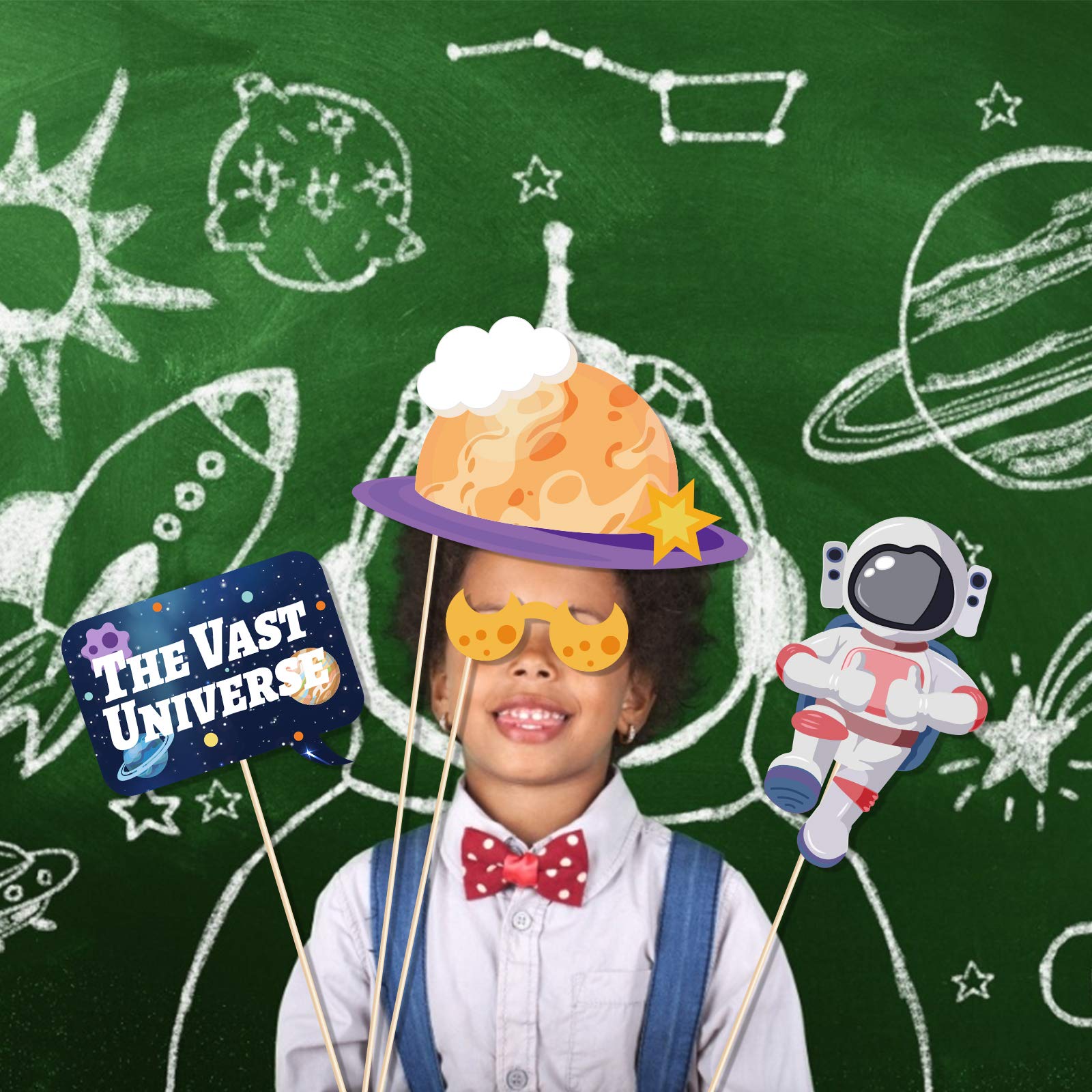 25 Stück Planetendekorationsrequisiten, lustige Foto-Requisiten, Weltraumthema, geeignet für Abschlussfeier, Geburtstag und alle Anlässe
