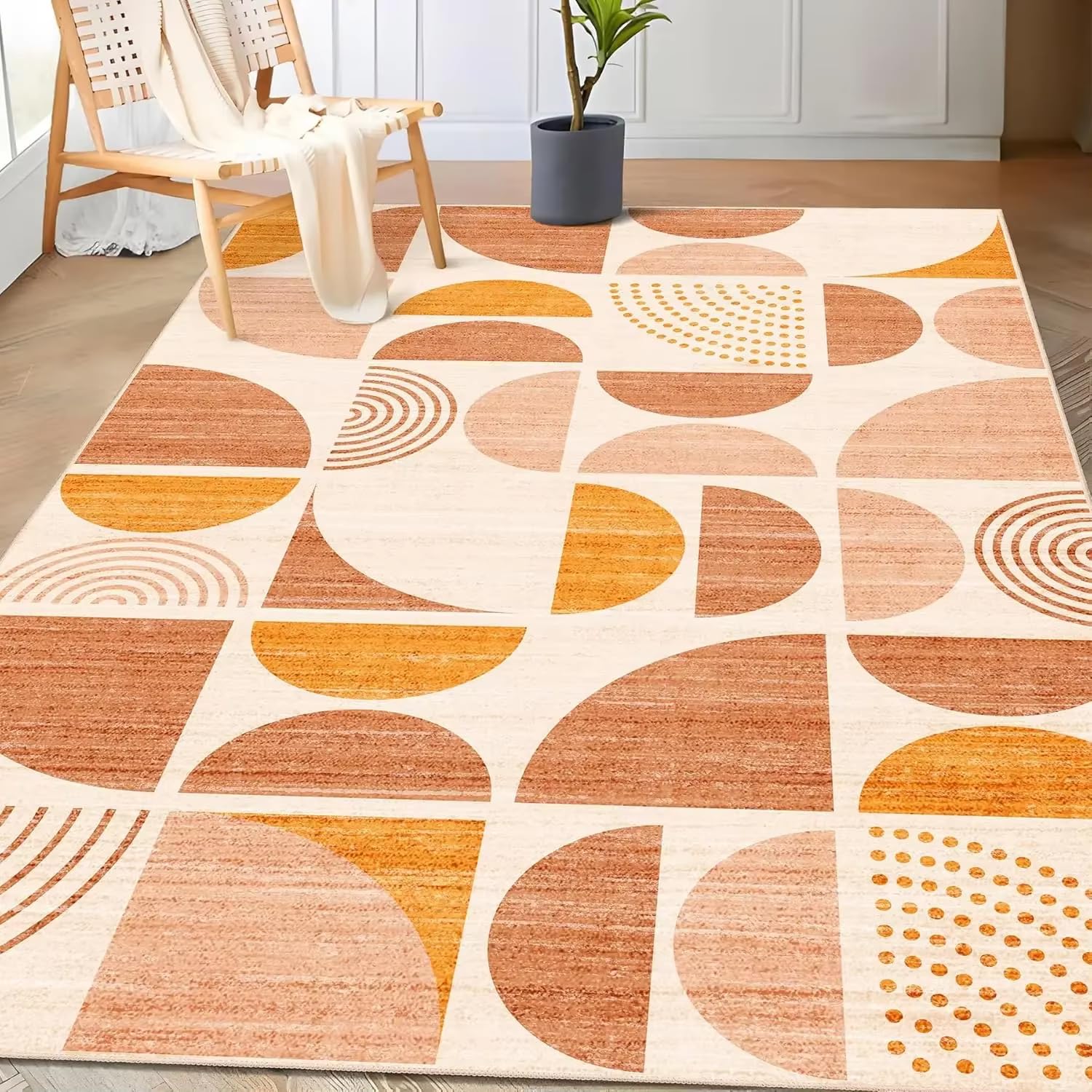 Tapis bohème lavable orange 180x270 cm pour grand salon moderne