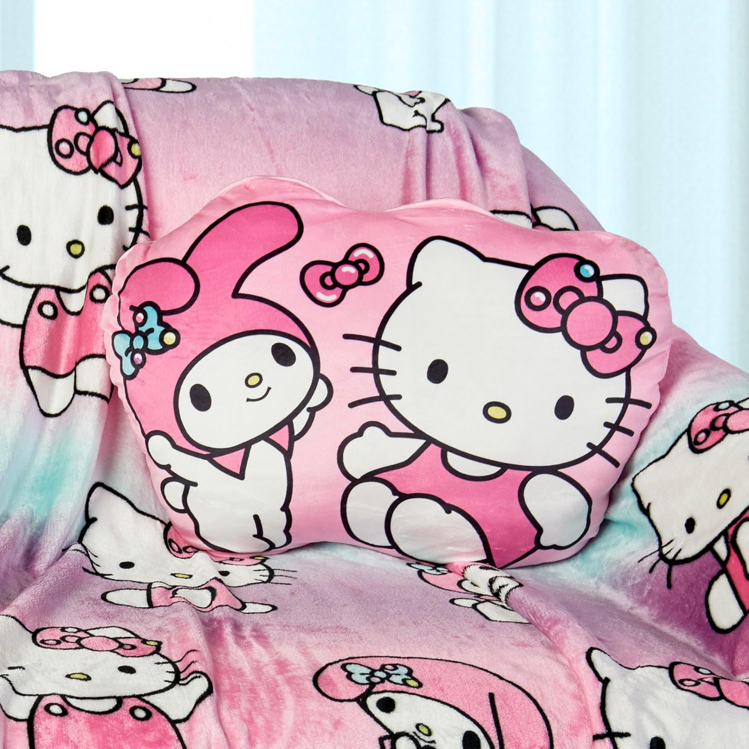 Hello Kitty Hello Bun Cloud Pal and Throw Blanket Set – Soft 50x70 Inch Fleece Throw with 21 Inch Character Shaped Pillow – Cozy 2-Piece Gift Set for Bedroom or Travel