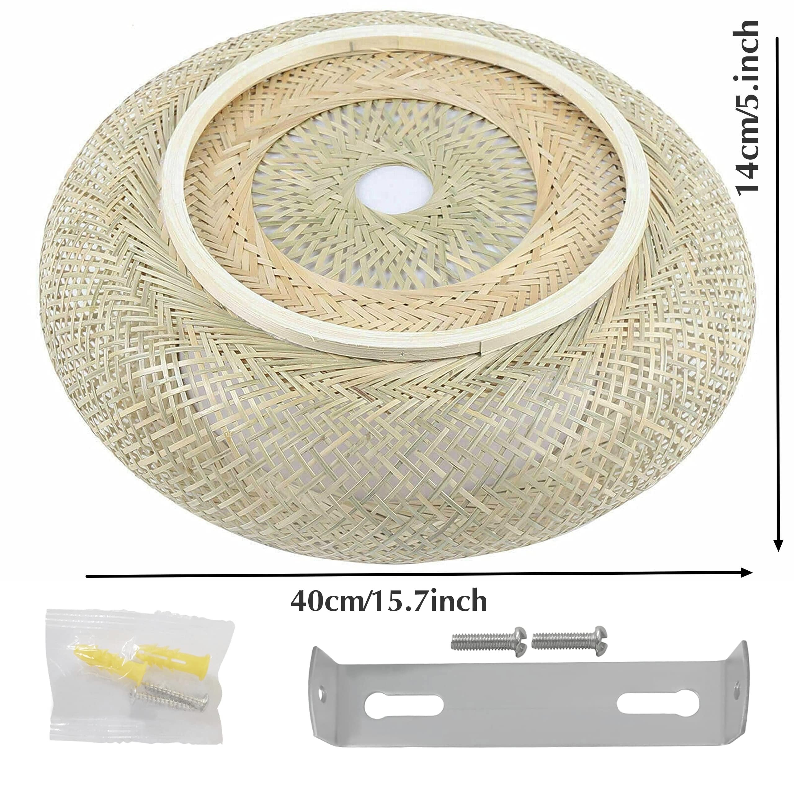 16"Vintage Woven Bamboo Ceiling Lights Rattan Flush Mount Ceiling Light ...