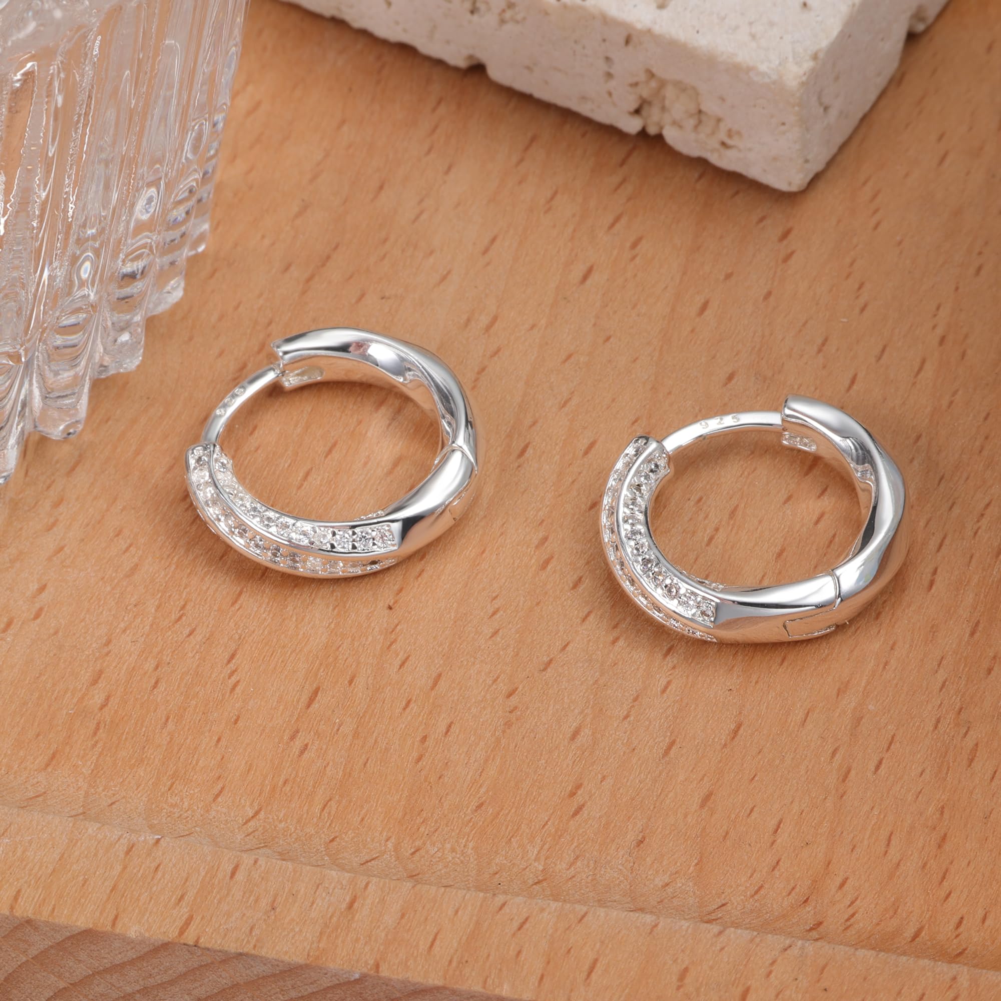 ASH'S CHOICE Orecchini Donna Argento 925 Orecchini Cerchio, Oro Placcato 14K/ Oro Bianco Brillantini Orecchini Anallergici Donna Cerchietti Piccoli