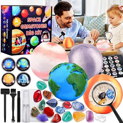Kit de excavación de piedras preciosas, excavar 20 gemas del sistema solar, juguetes educativos STEM, experimentos científicos para niños de 6 a 8 a