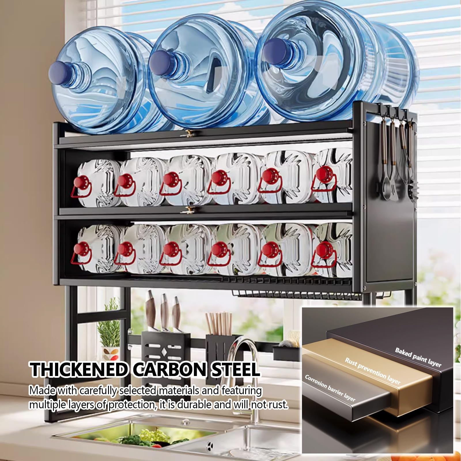 Doble capa Gran capacidad cocina escurreplatos, cocina encimera platos organizador, fregadero escurridor de platos, cubiertos escurreplatos para fregadero sobre.(95cm)