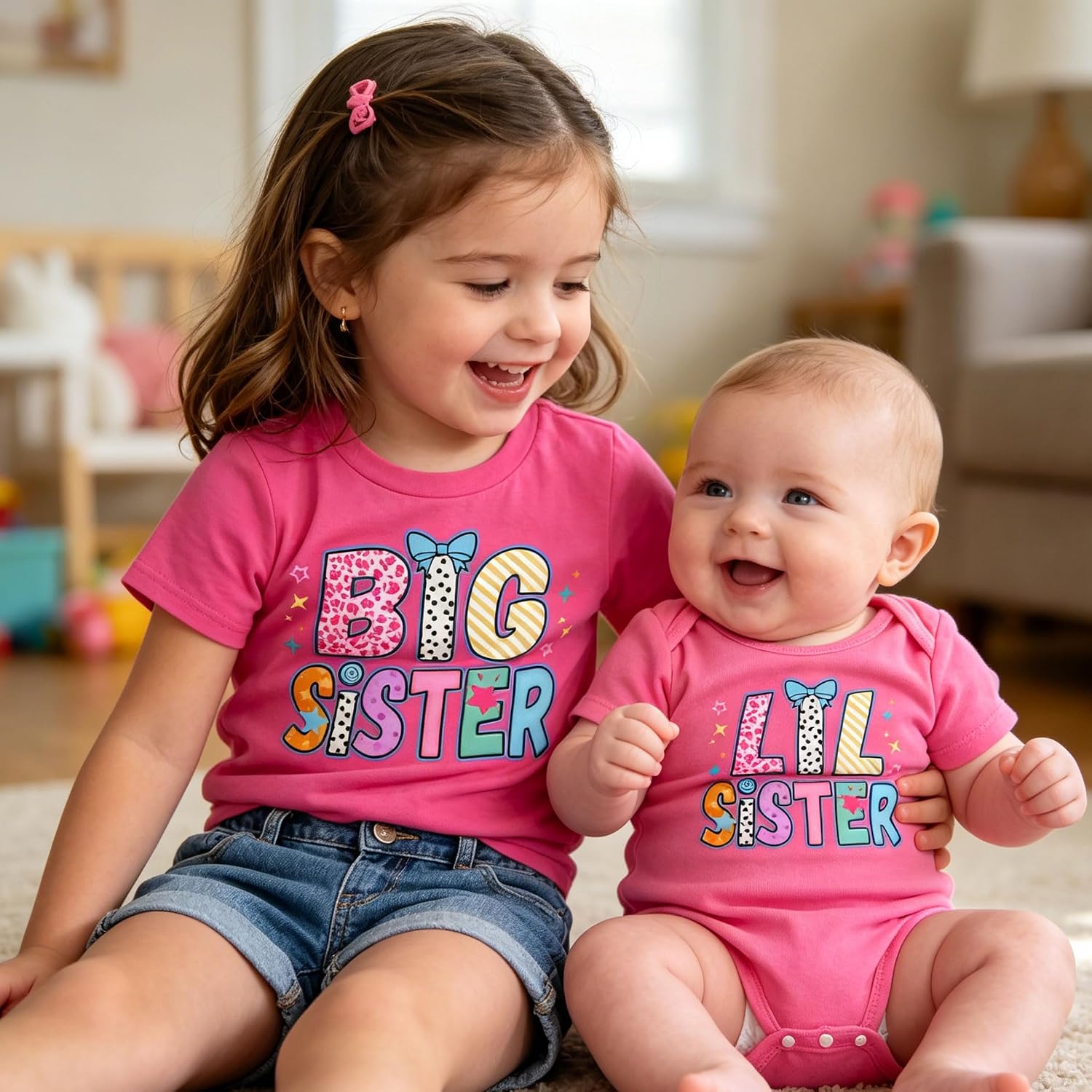 Funnycokid Big Sister Little Sister Matching Outfits Toddler Girl Shirt Newborn Clothes