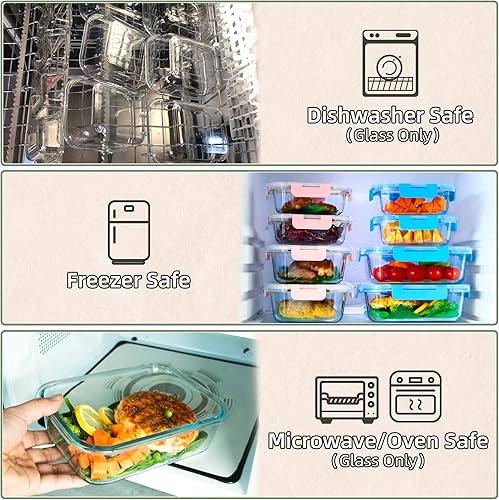 Miniatura 4 de UMEIED Paquete de 10 recipientes de vidrio para almacenamiento de alimentos con tapas a prueba de fugas, juego de recipientes de vidrio herméticos