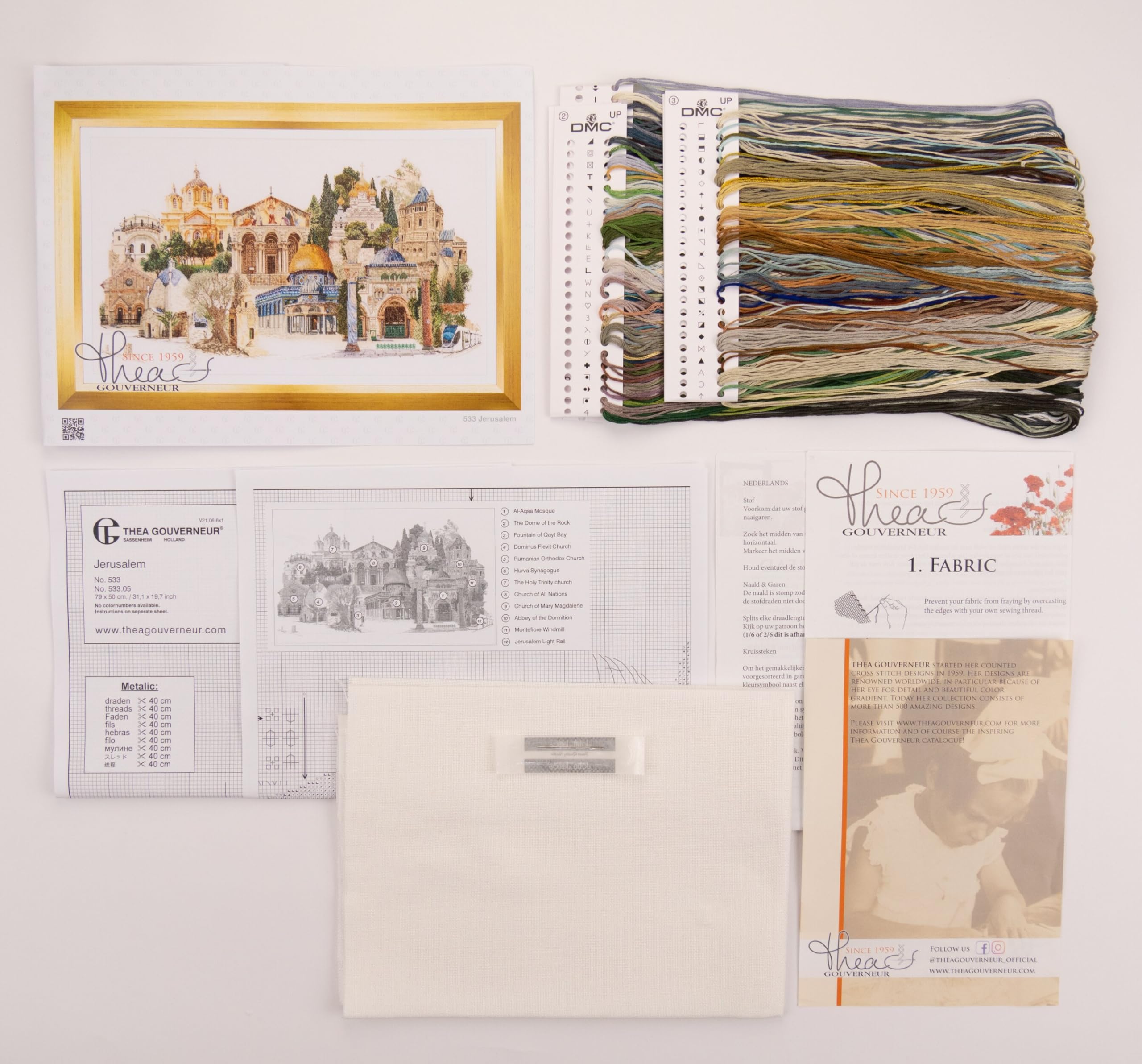 Thea Gouverneur Jerozolima na lnianym hafcie krzyżykowym zestaw - 31 cali x 19,75 cala liczba 36, wielokolorowy, 79 x 59 cm