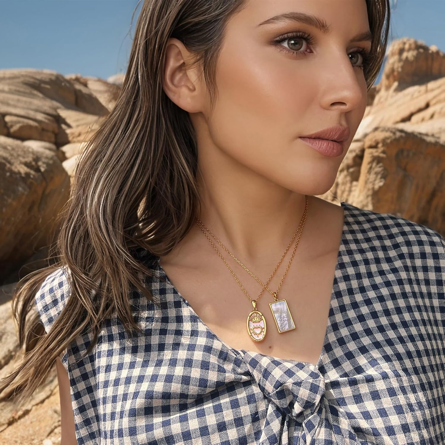 ORIGENCE Tarot Card Necklace for Women, 18K Gold Plated The Empress Tarot Pendant Mother of Pearl Spiritual Jewelry Vintage Protective Turquoise Necklaces Unique Jewelry