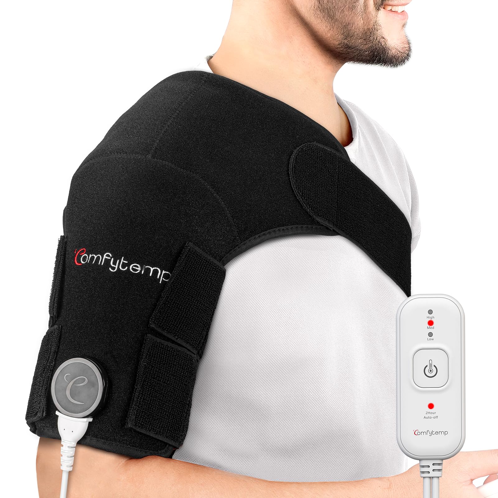 Comfytemp Shoulder Heating Pad for Rotator Cuff Pain Relief, Heated Shoulder Wrap Brace for Frozen Shoulders Pain, FSA Eligible HSA, Christmas Gifts for Men Women, 3 Heat Settings, 2H Auto-Off (S/M)