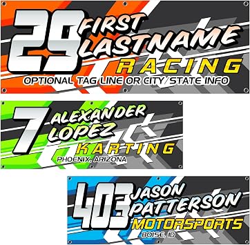 Racing Banner with Custom Team Name, Personalized Text, Multiple Sizes, Race Day Pit Garage Sign