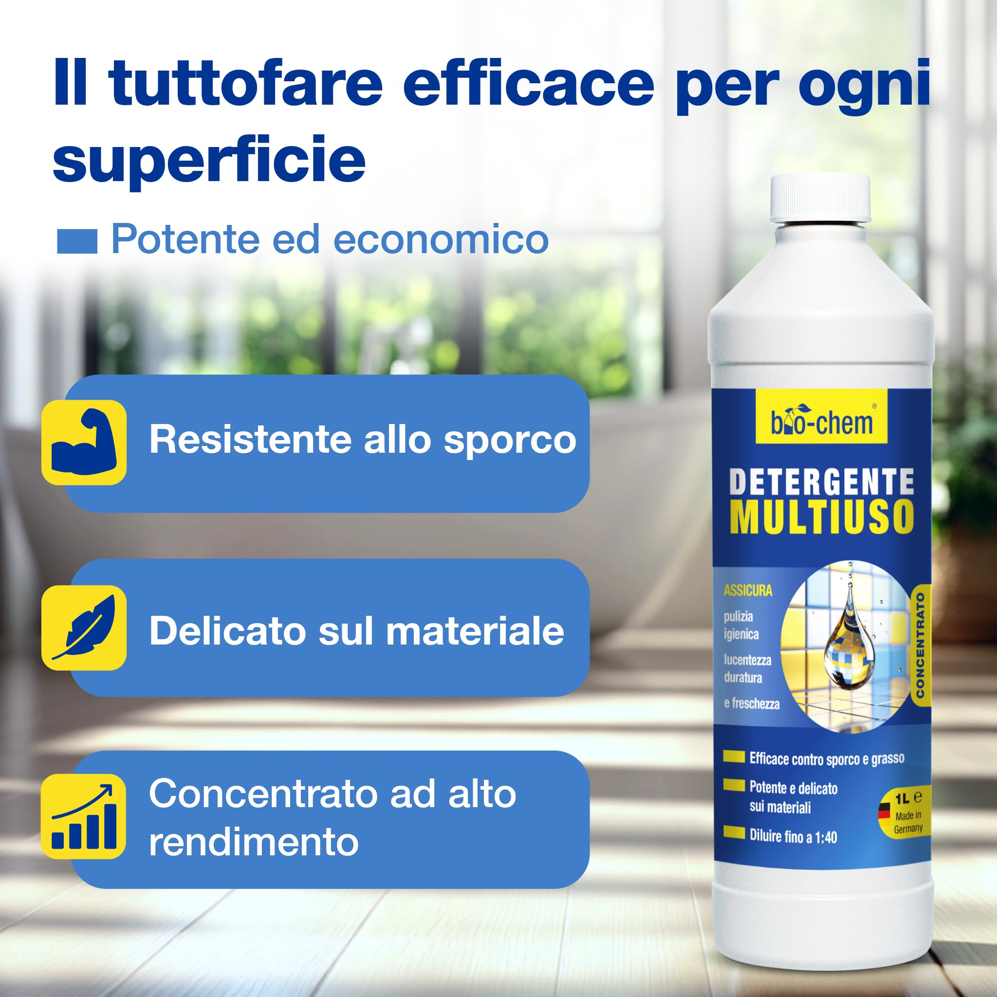 bio-chem Detergente multiuso concentrato 5L | Multi-superficie per la casa - Pulitore universale per tutti gli ambienti della casa