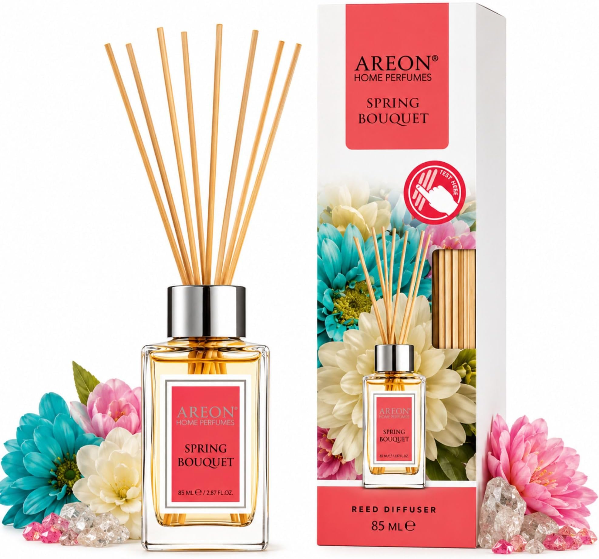 Areon Home Luxury Perfume Reed Diffuser Spring Bouquet + 10 Rattan Reeds
