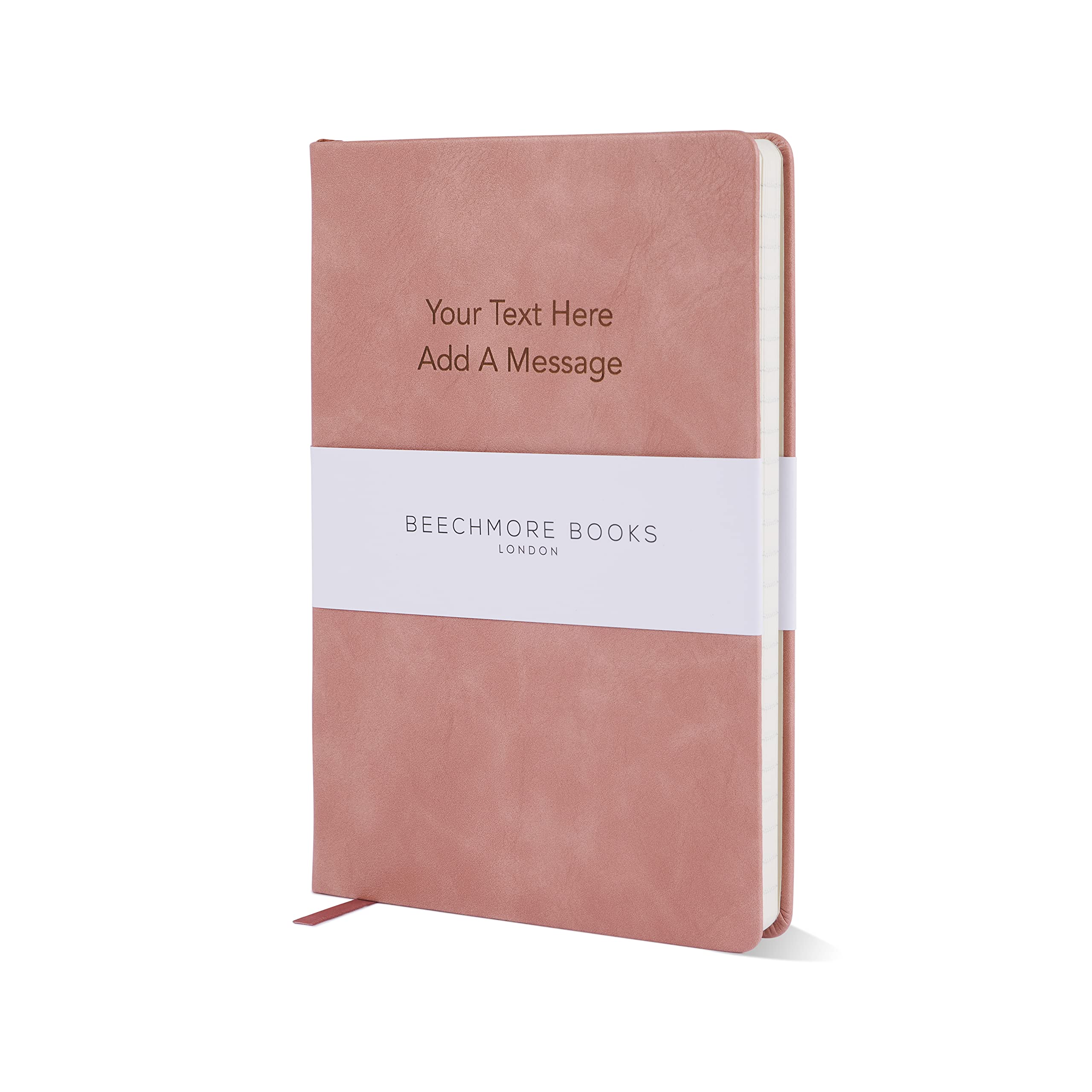 BEECHMORE BOOKS Ruled Journal Notebook - A5 Pink 160 Lined Pages 8.3 x 5.8 inch | Personalized Leather Daily Journals For Writing - Thick 120gsm Cream Paper | Gifts for Men, Women, Notebooks For Work