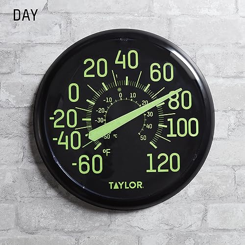 Miniatura 6 de Taylor Termómetro de pared interior que brilla en la oscuridad, 13.25 pulgadas, color negro