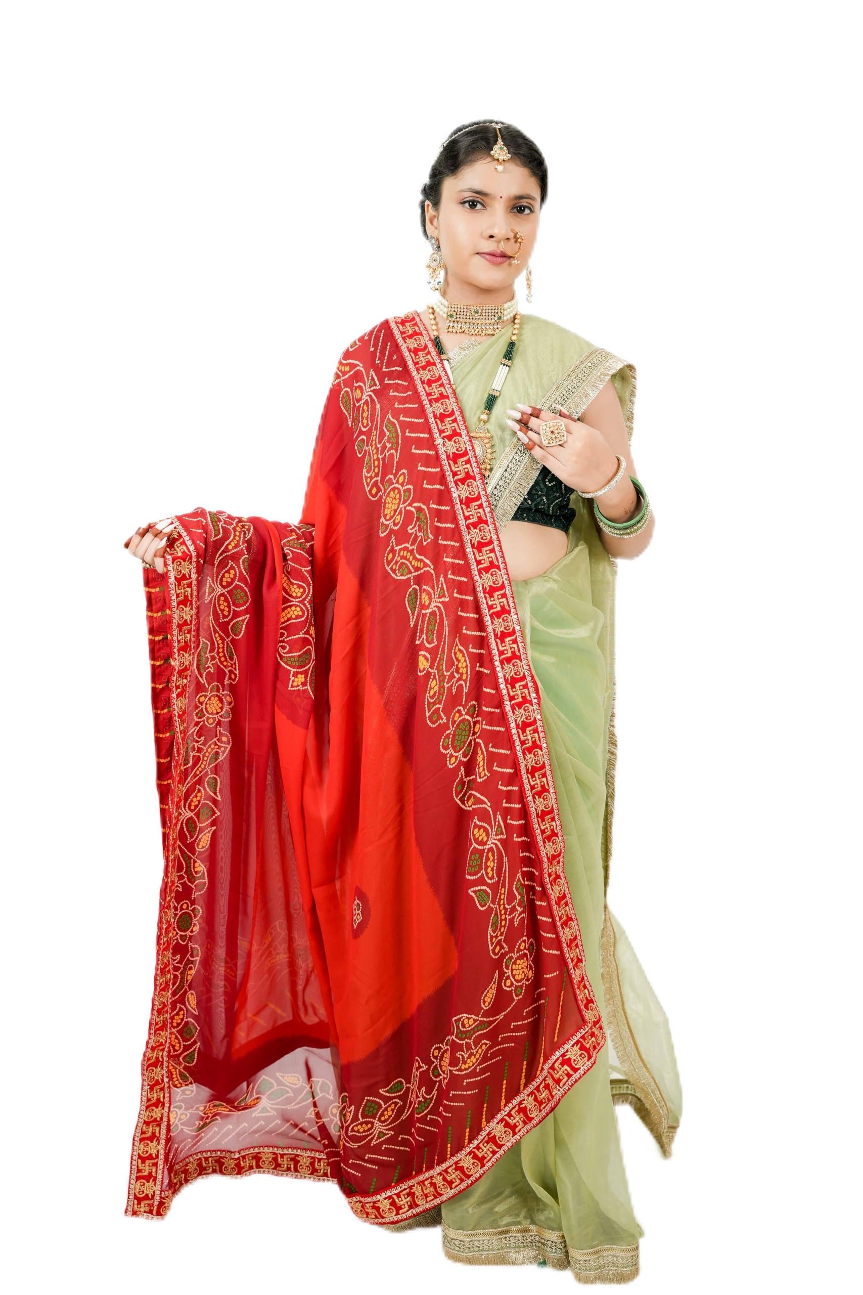 avilhara Bandhej Bandhani Rajasthani Marwadi Piliya Pomcha and Chunri Odhana in Rennial Synthetic Fabric - Useful for Pooja, Festival, Traditional, Religious and Ethnic Look - (210.6)-picture-50