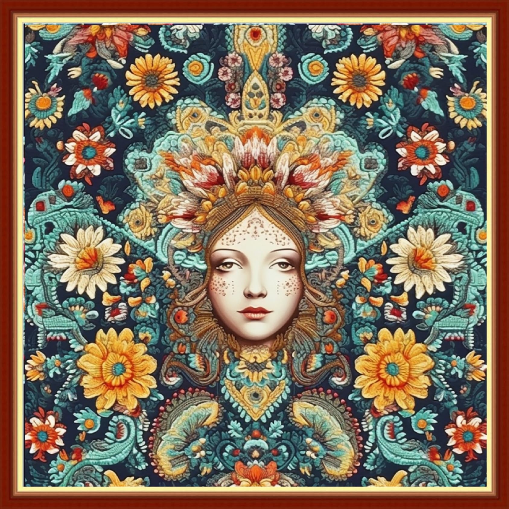 Foxhool Beginners Cross Stitch Kits Stamped Full Range of Embroidery Kits for Adults DIY Cross Stitches kit Embroidery Patterns for Needlepoint kit-Queen of Colorful Flowers 17.7x17.7 inch