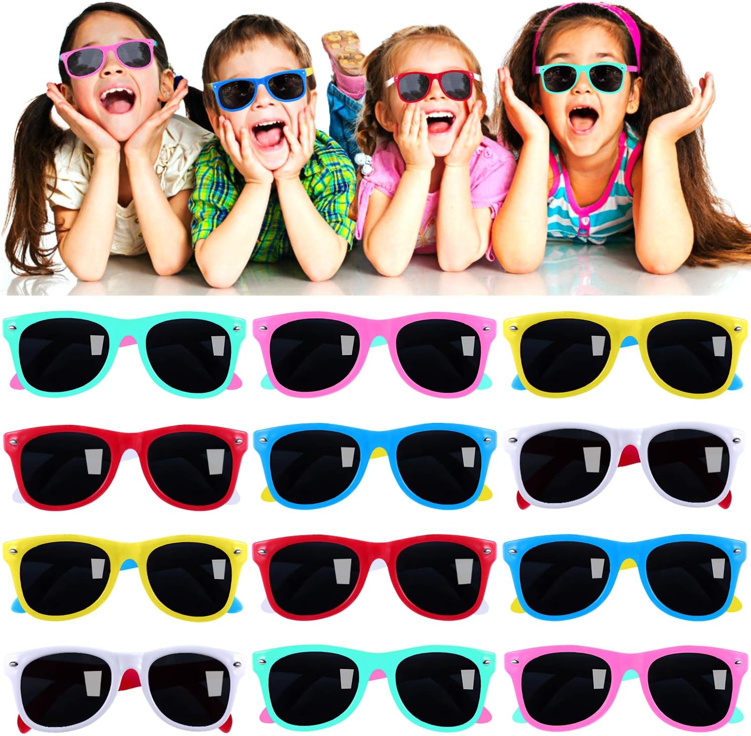 Kids Sunglasses Party Favors in Bulk, 12Pack Neon Sunglasses for Kids, Boys and Girls, Summer Beach, Pool Party Favors, Fun Gifts, Party Toys, Goody Bag Stuffers, Gift for Birthday Party Supplies