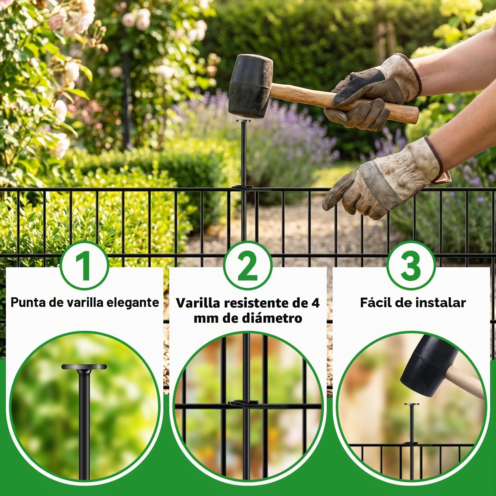 ARIFARO Valla Decorativa de Jardín de 5 Paneles de Longitud Total de 3,5 m (101 cm de Altura x 71 cm de Ancho) No Cavar Barrera de Animales de Esgrima para Conejos, Patio