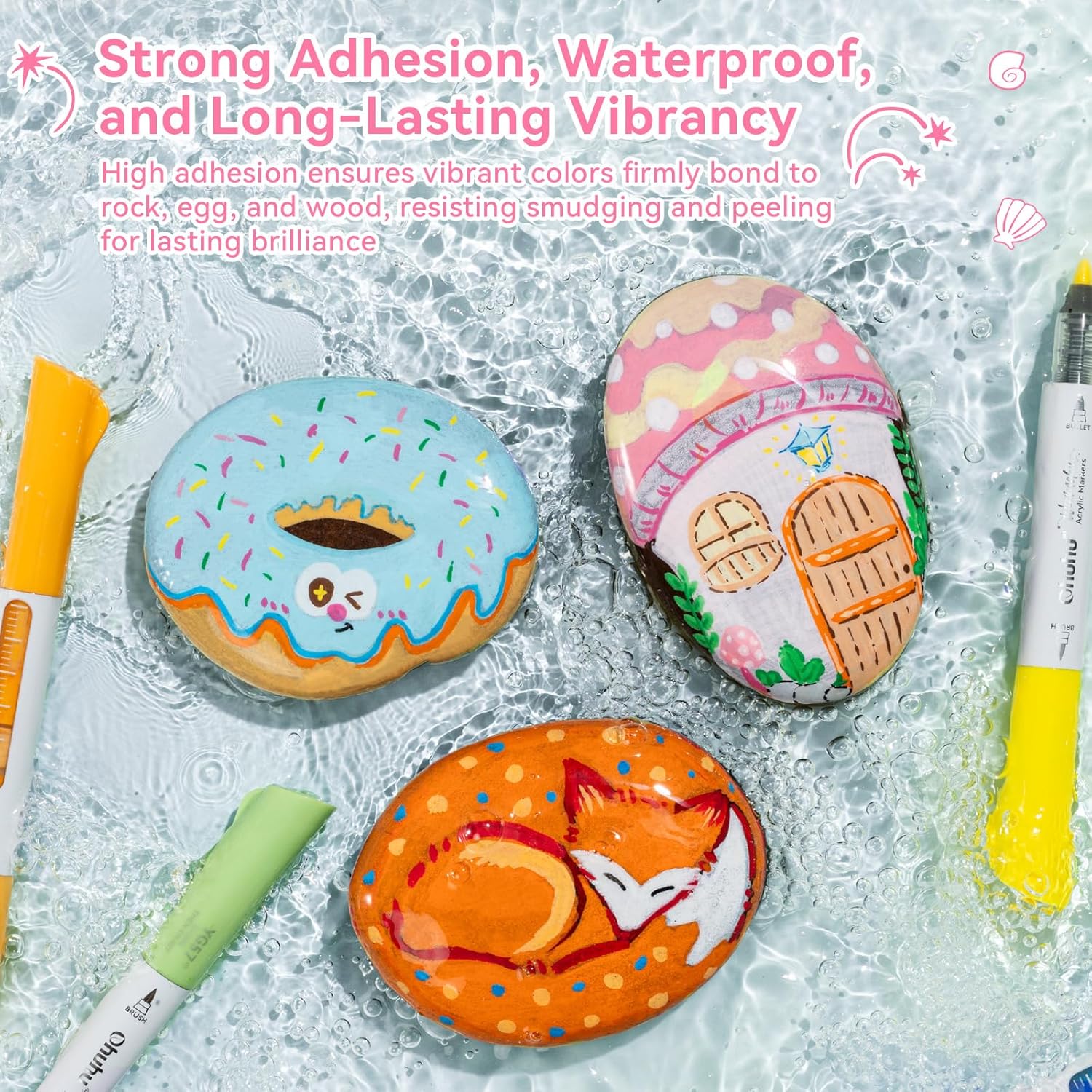 Ohuhu Acrylic Paint Markers Dual Tips  Colors Brush & Bullet Automatic Ink Control Acrylic Markers High Opacity Paint Pens Waterproof for Rock Painting 3D Prints Easter Egg Wood DIY Crafts - Waimoku