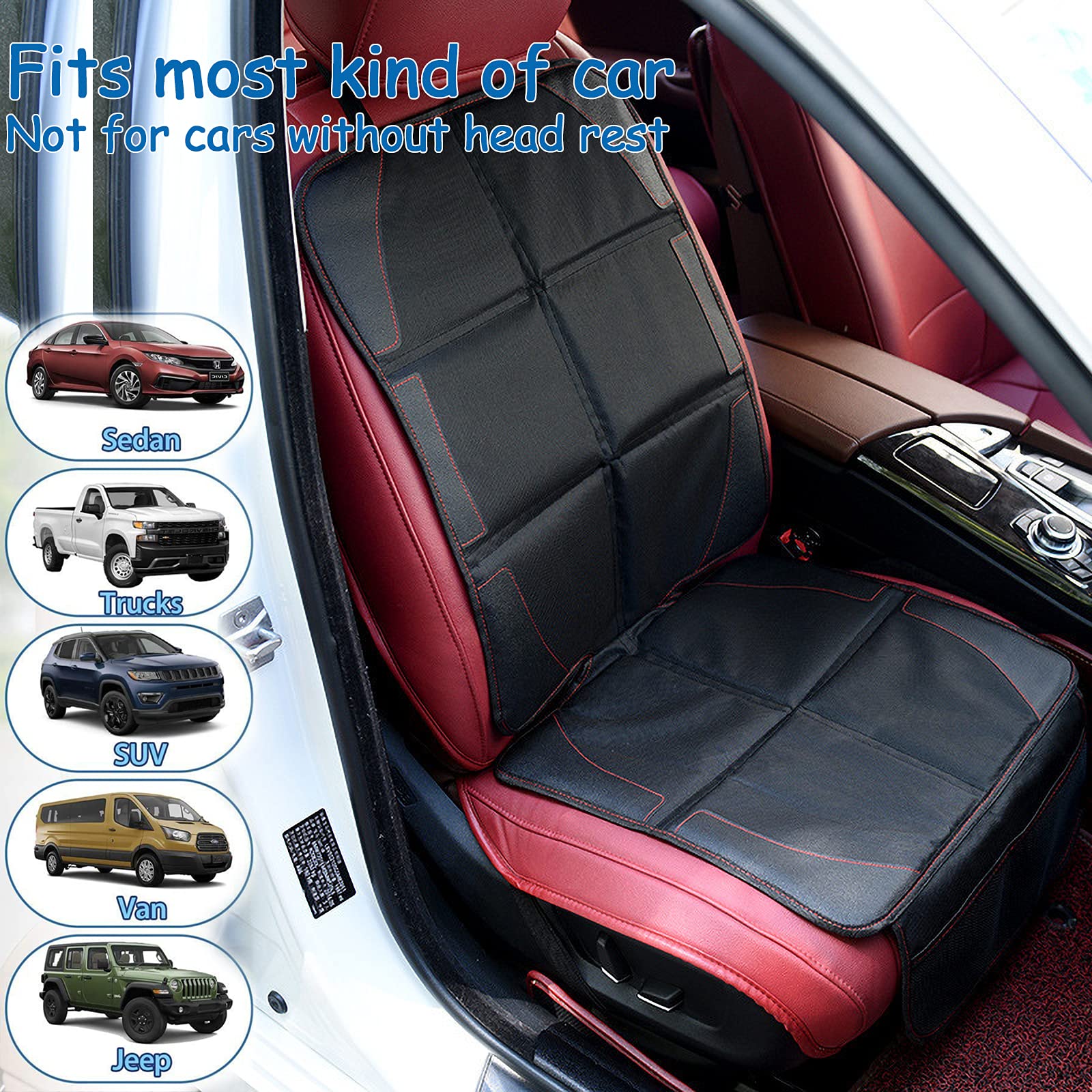 Frasheng 2Piezas Protector Asiento Coche,Protectores de Asiento para Coche Impermeable,Protector Seguro para Asiento Infantil,Protector Coches Asientos,Tamaño Universal con Organizador Bolsillos,Negro