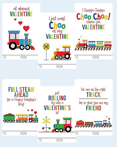 Silly Goose Gifts Tarjeta de San Valentín con temática de tren Happy Choo Choo para niños intercambio escolar y aula 24 incluidas