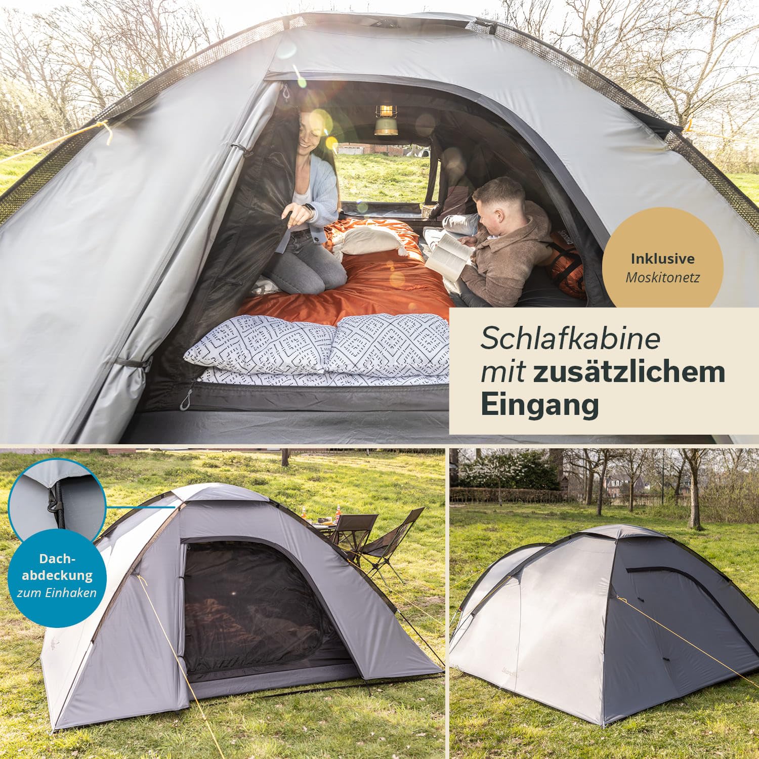 Skandika Dale 4/3 Personas | Tienda de campaña cúpula, tecnología Sleeper, Impermeable 3000 mm, 2 entradas, mosquitera | Tienda iglú
