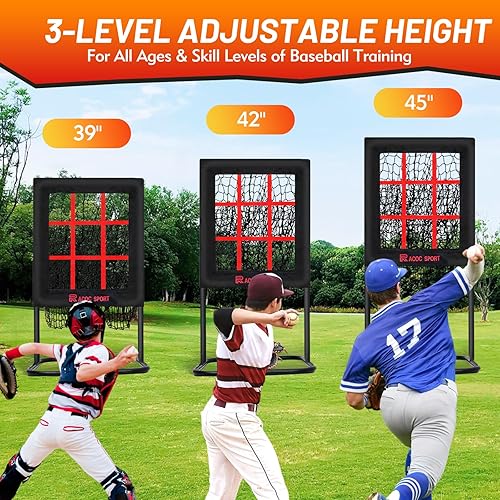 Miniatura 2 de Red de lanzamiento de 9 agujeros con zona de golpeo, 3 alturas ajustables, diseño de base más estable e incluye 4 estacas y 2 sacos de arena,